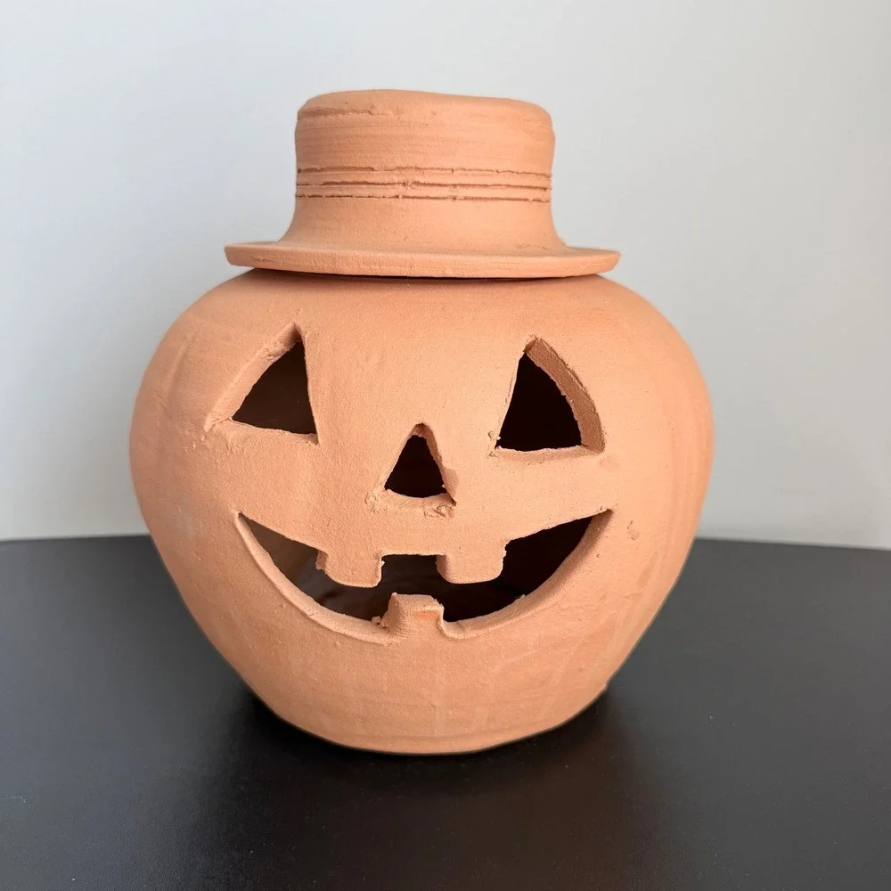 Craven's Pottery The Punk Jack-O-Lantern Large Orange Georgia Red Clay Top Hat